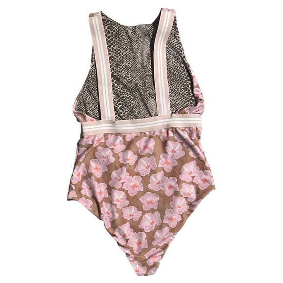 Acacia Swimwear France Elastic Full One Piece Floral Pink and Brown Size Medium - Picture 4 of 7